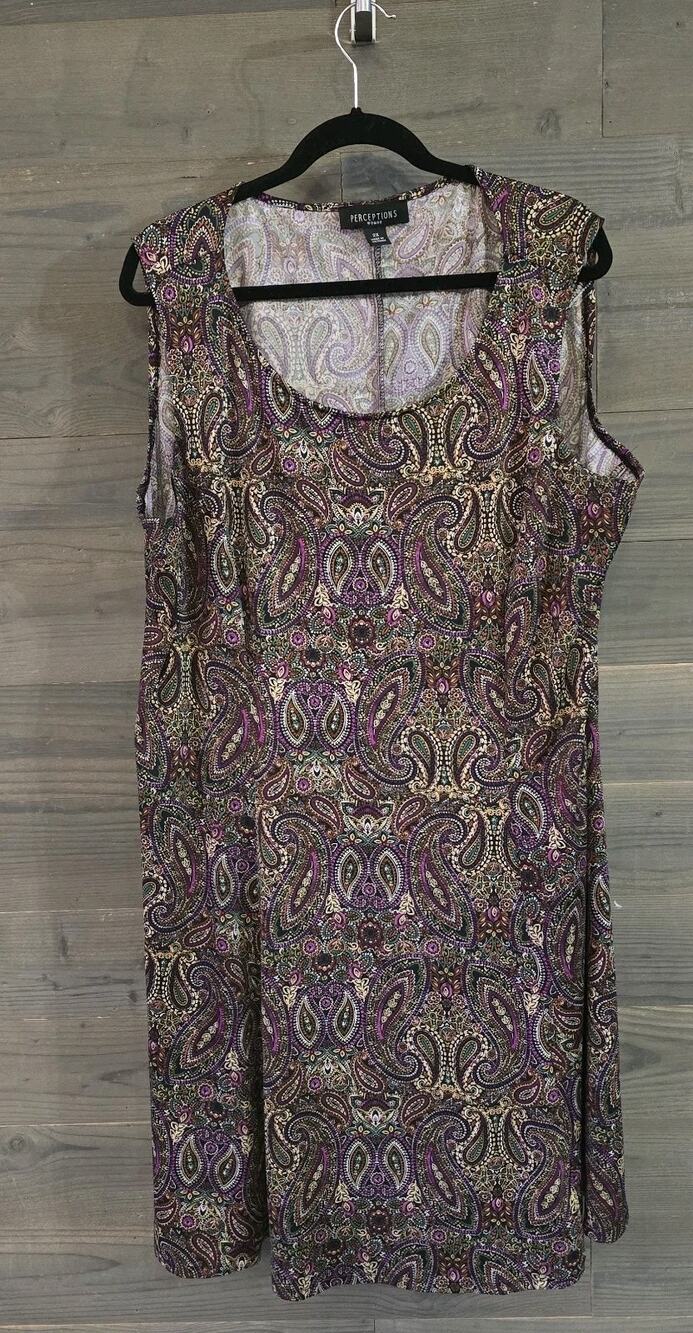 Perceptions Woman Dress 2X Plus Paisley Sleeveless A-Line Stretch Knit Midi
